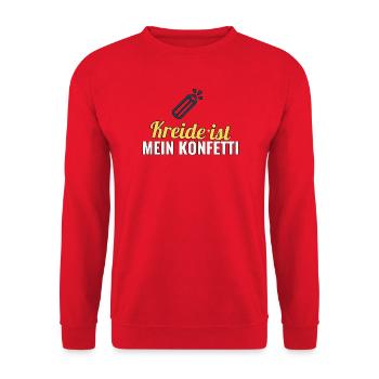 Kreide ist mein Konfetti – Geschenk für Lehrer - Unisex Pullover - Rot - Vorne - Alina (178cm) & Michal (187cm)