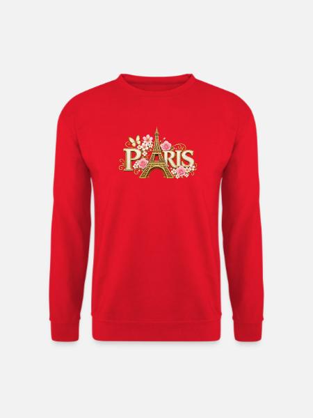 Goldener Eiffel und blühende Blumen - Unisex Pullover - Rot