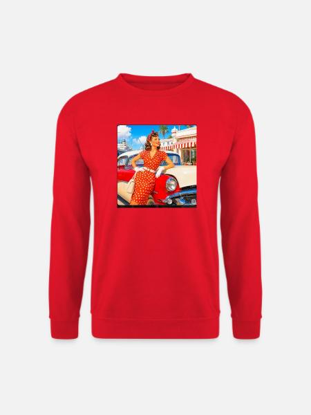Polka-Punkt-Pinup im roten Kleid - Unisex Pullover - Rot