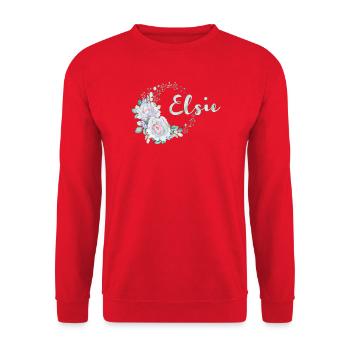 Elsie Aquarellblumen Kranz - Unisex Pullover - Rot - Vorne - Alina (178cm) & Michal (187cm)