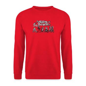 Historie des Fahrrads – Vintage Radreise - Unisex Pullover - Rot - Vorne - Alina (178cm) & Michal (187cm)