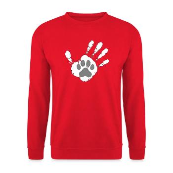 Hund Mensch High Five - Unisex Pullover - Rot - Vorne - Alina (178cm) & Michal (187cm)