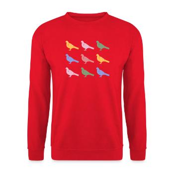 Bunte Tauben Geschenk für Taubenliebhaber - Unisex Pullover - Rot - Vorne - Alina (178cm) & Michal (187cm)
