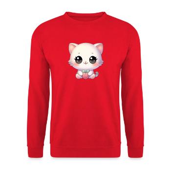 Kawaii Chibi Katze - Unisex Pullover - Rot - Vorne - Alina (178cm) & Michal (187cm)