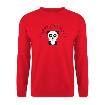 Panda und HERZLICHEN GLÜCKWUNSCH ZUM GEBURTSTAG — Tiere - Unisex Pullover - Rot - Vorne - Alina (178cm) & Michal (187cm)
