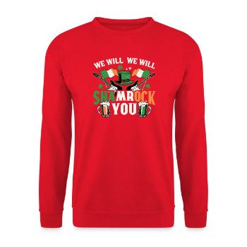 We Will We Will Shamrock You Irish Rock Parody Art - Unisex Pullover - Rot - Vorne - Alina (178cm) & Michal (187cm)