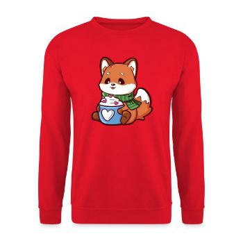 Kuschelfuchs mit Herztasse - Unisex Pullover - Rot - Vorne - Alina (178cm) & Michal (187cm)