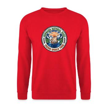 Midgard Naturpark Wikinger-Welttour Retro - Unisex Pullover - Rot - Vorne - Alina (178cm) & Michal (187cm)