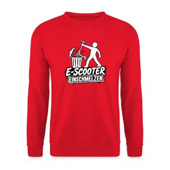 E-Scooter einschmelzen - Unisex Pullover - Rot - Vorne - Alina (178cm) & Michal (187cm)