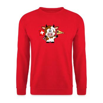 Kuh mit Fondue Flaggen - Unisex Pullover - Rot - Vorne - Alina (178cm) & Michal (187cm)