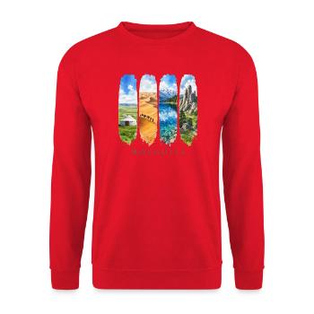 Mongolei Travel – Steppe & Nomaden Motiv - Unisex Pullover - Rot - Vorne - Alina (178cm) & Michal (187cm)
