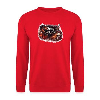 Feuriger Buchklub: Drache und Klinge - Unisex Pullover - Rot - Vorne - Alina (178cm) & Michal (187cm)