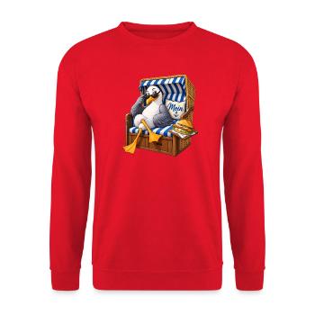 Strandvogel im Strandkorb - Unisex Pullover - Rot - Vorne - Alina (178cm) & Michal (187cm)