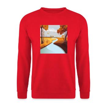 Herbstlicher Fluss durch goldene Wälder - Unisex Pullover - Rot - Vorne - Alina (178cm) & Michal (187cm)