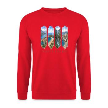 Montenegro Travel – Bucht von Kotor Motiv - Unisex Pullover - Rot - Vorne - Alina (178cm) & Michal (187cm)