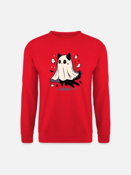 Verspielte Geisterkatzen-Illustration - Unisex Pullover - Rot