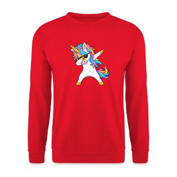 Dabbing Einhorn Regenbogen Lustiges Motiv - Unisex Pullover - Rot - Vorne - Alina (178cm) & Michal (187cm)