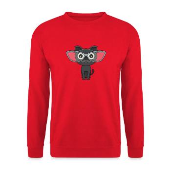 Süße schwarze Katze mit Nerd-Brille - Unisex Pullover - Rot - Vorne - Alina (178cm) & Michal (187cm)