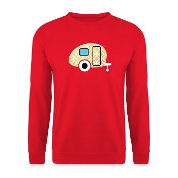 Caravan Gold Lebensblume Camping Muster Glamping - Unisex Pullover - Rot - Vorne - Alina (178cm) & Michal (187cm)