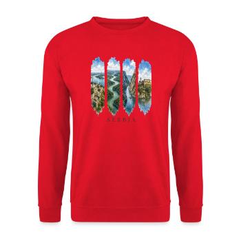 Serbien Travel – Belgrad & Natur Motiv - Unisex Pullover - Rot - Vorne - Alina (178cm) & Michal (187cm)