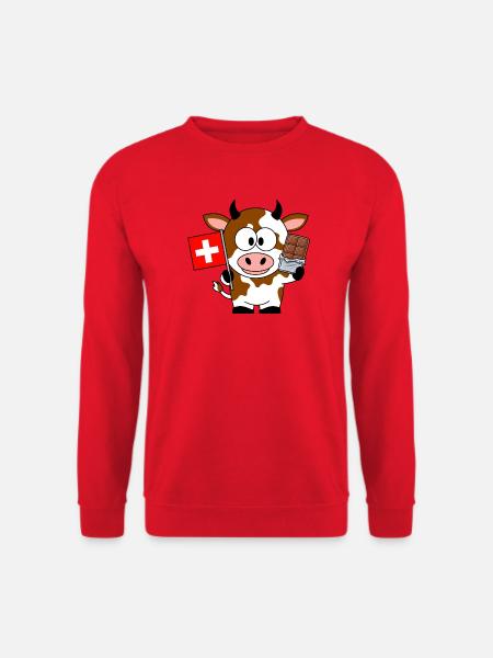 Schweizer Kuh mit Flagge und Schokolade  - Unisex Pullover - Rot