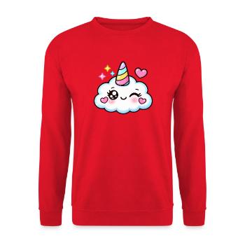 Funkelnde Pastell-Einhornwolke - Unisex Pullover - Rot - Vorne - Alina (178cm) & Michal (187cm)