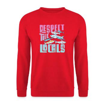 Respect the locals Pastell Fische Wassersport - Unisex Pullover - Rot - Vorne - Alina (178cm) & Michal (187cm)