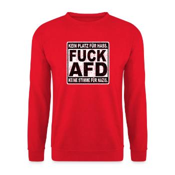 FUCK AFD – Gegen Rechts Statement - Unisex Pullover - Rot - Vorne - Alina (178cm) & Michal (187cm)