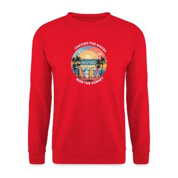Wellenjagd beim Sonnenuntergang - Unisex Pullover - Rot - Vorne - Alina (178cm) & Michal (187cm)