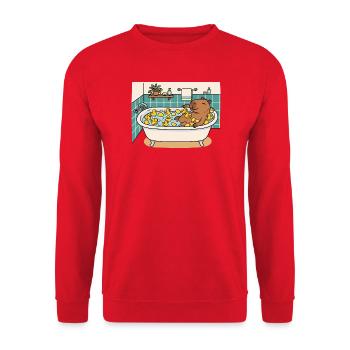 Capybara-Schaumbad mit Quietscheenten und Yuzu - Unisex Pullover - Rot - Vorne - Alina (178cm) & Michal (187cm)