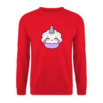 Festlicher süßer Einhorn-Cupcake - Unisex Pullover - Rot - Vorne - Alina (178cm) & Michal (187cm)