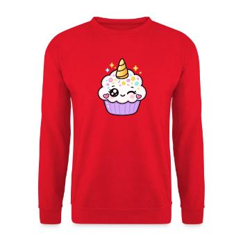 Pastell-Kawaii-Einhorn-Cupcake - Unisex Pullover - Rot - Vorne - Alina (178cm) & Michal (187cm)