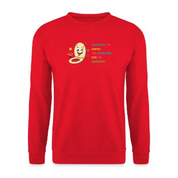 Sommerwitz: Klebrige Klobrille hebt mit dir ab! - Unisex Pullover - Rot - Vorne - Alina (178cm) & Michal (187cm)