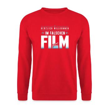 Im Falschen Film – Willkommen - Unisex Pullover - Rot - Vorne - Alina (178cm) & Michal (187cm)