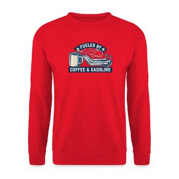 Angetrieben von Kaffee und Benzin - Unisex Pullover - Rot - Vorne - Alina (178cm) & Michal (187cm)