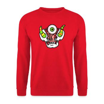 Schädel von einem Parasiten aufgerissen. - Unisex Pullover - Rot - Vorne - Alina (178cm) & Michal (187cm)