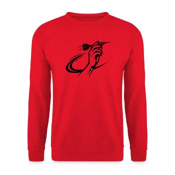 Dartspieler Wurf Hand Grafik - Unisex Pullover - Rot - Vorne - Alina (178cm) & Michal (187cm)