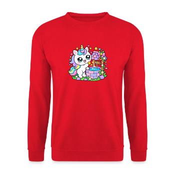Einhorn- und bunte Feenbrunnen - Unisex Pullover - Rot - Vorne - Alina (178cm) & Michal (187cm)