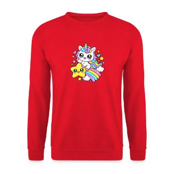 Einhorn-Regenbogensterne - Unisex Pullover - Rot - Vorne - Alina (178cm) & Michal (187cm)