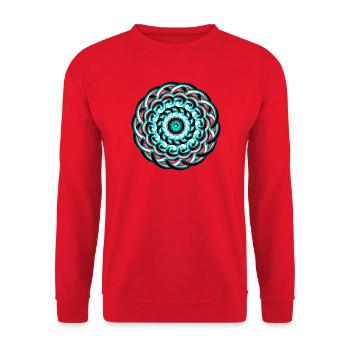 3D Strudel Mandala - Türkises Wellen Ornament - Unisex Pullover - Rot - Vorne - Alina (178cm) & Michal (187cm)