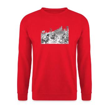 Antike Hafenszene: Eselstransport - Unisex Pullover - Rot - Vorne - Alina (178cm) & Michal (187cm)