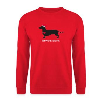 Schwarzer Dackel Herz Bollenhut - Unisex Pullover - Rot - Vorne - Alina (178cm) & Michal (187cm)