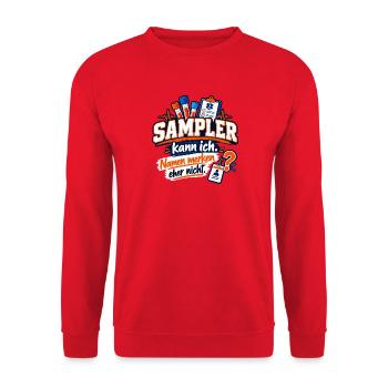Sample Spruch: Namen Merken Nicht - Unisex Pullover - Rot - Vorne - Alina (178cm) & Michal (187cm)