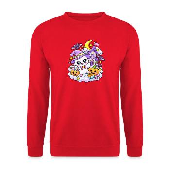 Pastell-Halloween-Geist und Lila Schloss - Unisex Pullover - Rot - Vorne - Alina (178cm) & Michal (187cm)