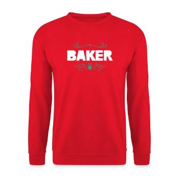 Bäcker Logo mit Jugendstil-Ornament - Unisex Pullover - Rot - Vorne - Alina (178cm) & Michal (187cm)