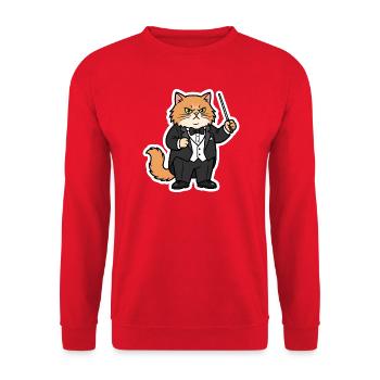 Dirigent Katze Orchester Taktstock T-Shirt - Unisex Pullover - Rot - Vorne - Alina (178cm) & Michal (187cm)