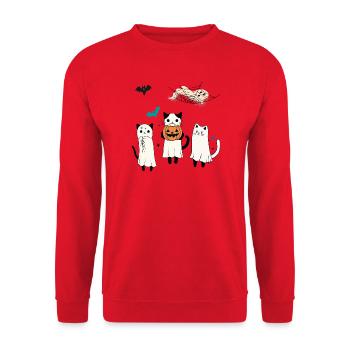Katzen Halloween - Unisex Pullover - Rot - Vorne - Alina (178cm) & Michal (187cm)