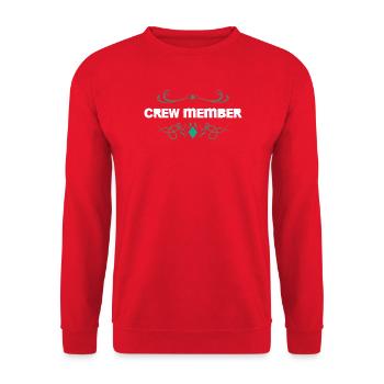 Crew Member Schriftzug Ornament - Unisex Pullover - Rot - Vorne - Alina (178cm) & Michal (187cm)