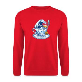Japanische Welle in Teetasse Kunst - Unisex Pullover - Rot - Vorne - Alina (178cm) & Michal (187cm)