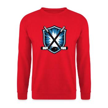 Hockey Shield mit gekreuzten Schlägern - Unisex Pullover - Rot - Vorne - Alina (178cm) & Michal (187cm)